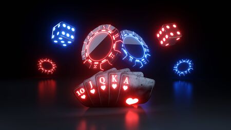 Casino Gambling Concept Royal Flush in Hearts - 3D Illustrationの写真素材