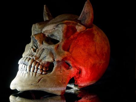 Spooky Devil Skull With Red, blue Gel の写真素材