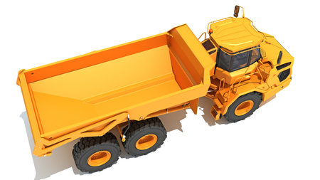 Mining Dump Truck heavy construction machinery 3D rendering model on white backgroundの写真素材