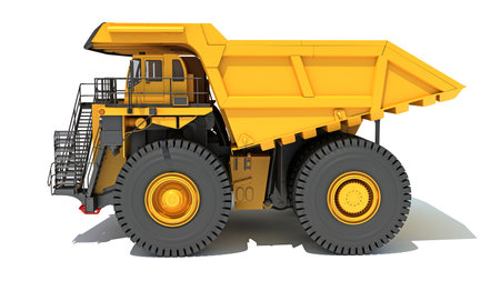 Mining Dump Truck heavy construction machinery 3D rendering on white backgroundの写真素材