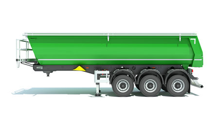 Mining Dump Trailer heavy construction machinery 3D rendering model on white backgroundの写真素材