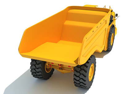 Mining Dump Truck heavy construction machinery 3D rendering model on white backgroundの写真素材