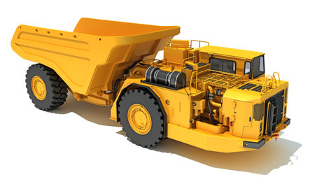 Mining Dump Truck heavy construction machinery 3D rendering model on white backgroundの写真素材