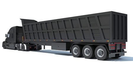 Semi Truck with Tipper Trailer 3D rendering on white backgroundの写真素材
