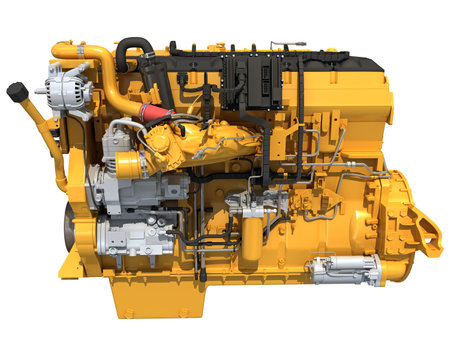 Heavy duty truck engine 3D rendering on white backgroundの写真素材