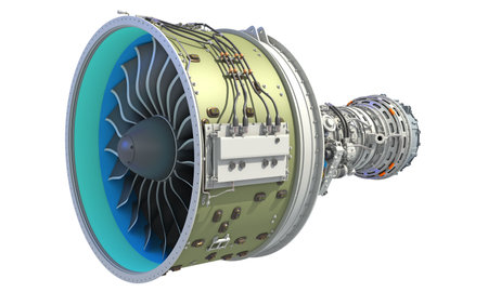 Turbofan Aircraft Engine 3D rendering on white background