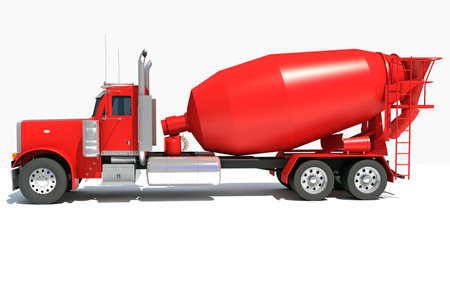 Concrete Mixer Truck heavy construction machinery 3D rendering on white backgroundの写真素材