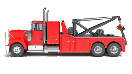 Recovery Service Tow Truck 3D rendering model on white backgroundの写真素材