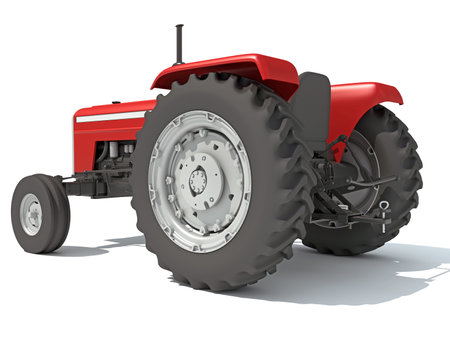 Old Farm Tractor 3D rendering model on white backgroundの写真素材