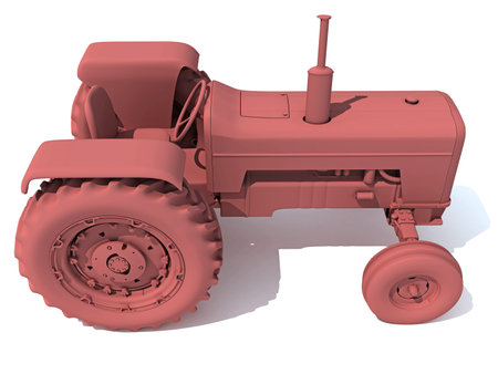 Classic Farm Tractor Clay 3D rendering model on white backgroundの写真素材