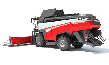 Combine Harvester 3D rendering model on white backgroundの写真素材