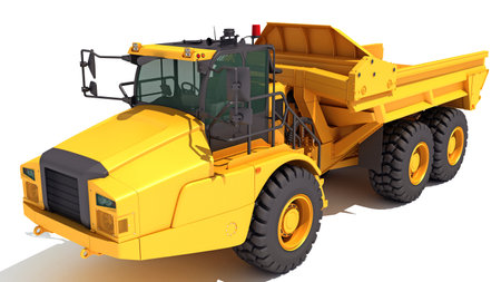 Articulated Mining Truck 3D rendering model on white backgroundの写真素材