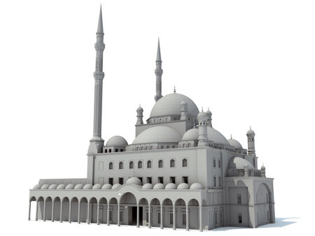 Mosque Religious Building 3D rendering model on white backgroundの写真素材