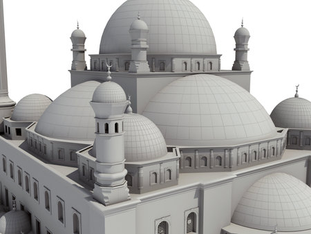 Mosque Religious Building 3D rendering model on white backgroundの写真素材