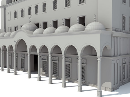 Mosque Religious Building 3D rendering model on white backgroundの写真素材