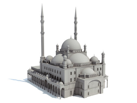 Mosque Religious Building 3D rendering model on white backgroundの写真素材
