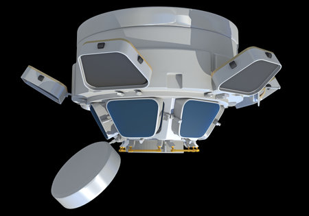 Service Module of ISS International Space Station 3D rendering model on black backgroundの写真素材