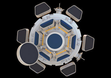 Service Module of ISS International Space Station 3D rendering model on black backgroundの写真素材