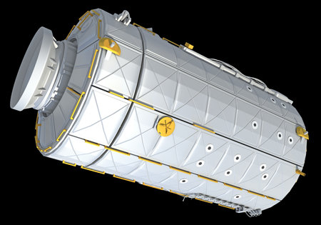 Service Module of ISS International Space Station 3D rendering model on black backgroundの写真素材