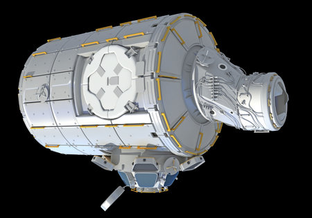 Service Module of ISS International Space Station 3D rendering model on black backgroundの写真素材