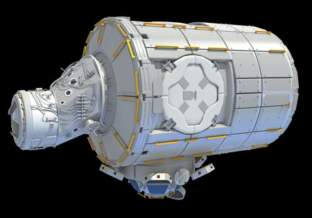 Service Module of ISS International Space Station 3D rendering model on black backgroundの写真素材