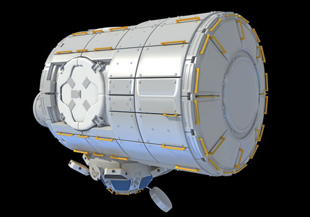 Service Module of ISS International Space Station 3D rendering model on black backgroundの写真素材