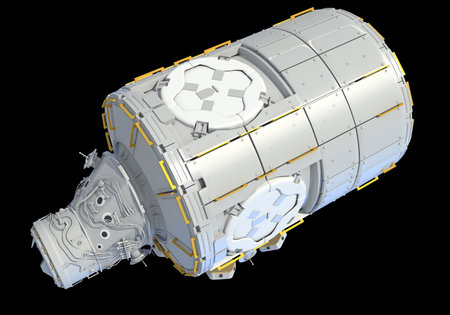 Service Module of ISS International Space Station 3D rendering model on black backgroundの写真素材