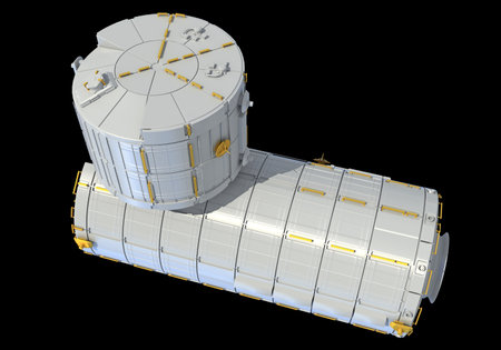 Service Module of ISS International Space Station 3D rendering model on black backgroundの写真素材
