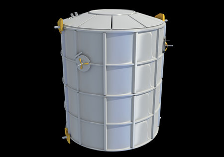 Service Module of ISS International Space Station 3D rendering model on black backgroundの写真素材