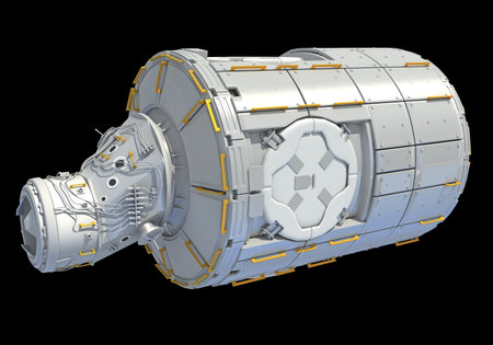 Service Module of ISS International Space Station 3D rendering model on black backgroundの写真素材