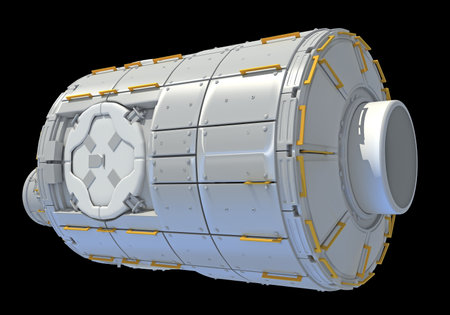 Service Module of ISS International Space Station 3D rendering model on black backgroundの写真素材