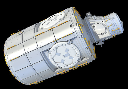 Service Module of ISS International Space Station 3D rendering model on black backgroundの写真素材