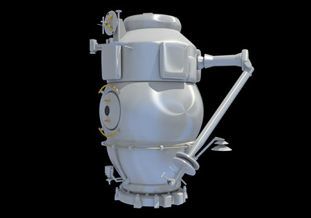 Service Module of ISS International Space Station 3D rendering model on black backgroundの写真素材