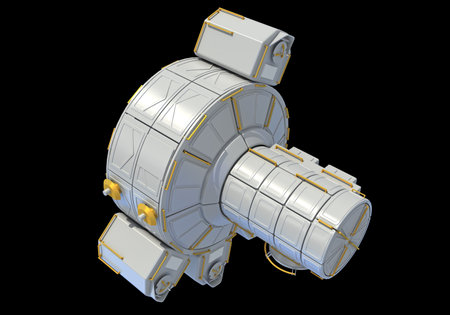 Service Module of ISS International Space Station 3D rendering model on black backgroundの写真素材