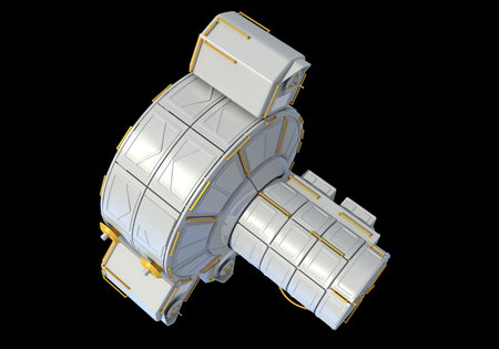 Service Module of ISS International Space Station 3D rendering model on black backgroundの写真素材