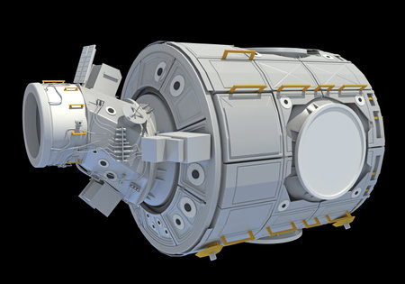 Service Module of ISS International Space Station 3D rendering model on black backgroundの写真素材