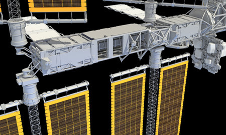 International Space Station ISS 3D rendering model on black backgroundの写真素材