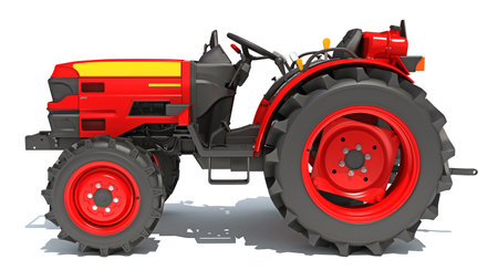 Farm Tractor 3D rendering model on white backgroundの写真素材