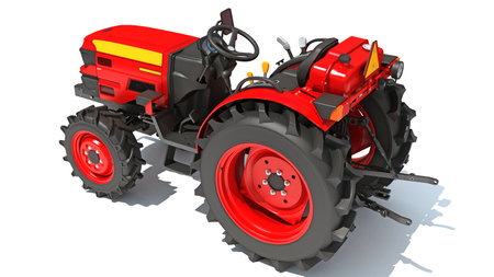 Farm Tractor 3D rendering model on white backgroundの写真素材