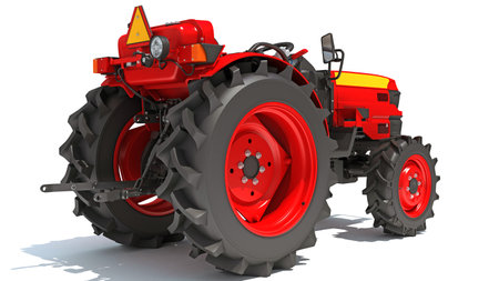 Farm Tractor 3D rendering model on white backgroundの写真素材