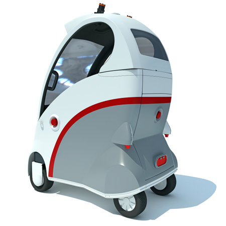 Robot Future Car 3D rendering model on white backgroundの写真素材