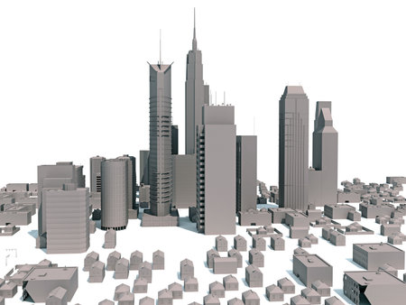 City Buildings 3D rendering model on white backgroundの写真素材
