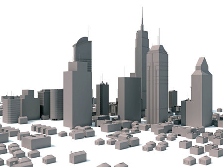 City Buildings 3D rendering model on white backgroundの写真素材