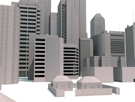 City Buildings 3D rendering model on white backgroundの写真素材
