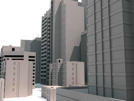 City Buildings 3D rendering model on white backgroundの写真素材