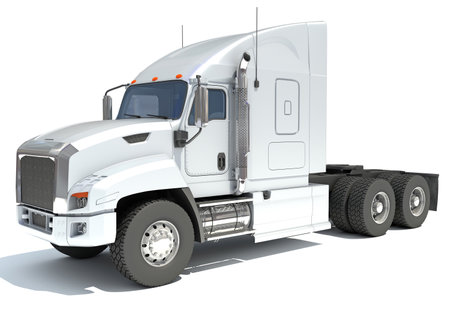 Semi Truck 3D rendering model on white backgroundの写真素材
