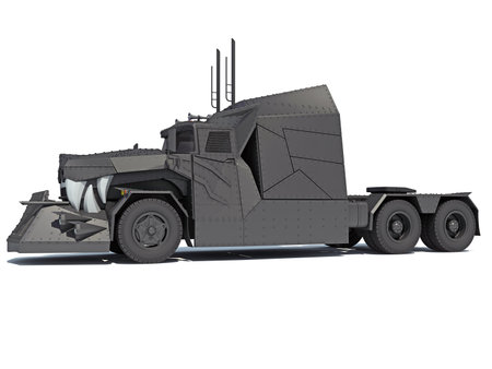 Semi Truck 3D rendering model on white backgroundの写真素材