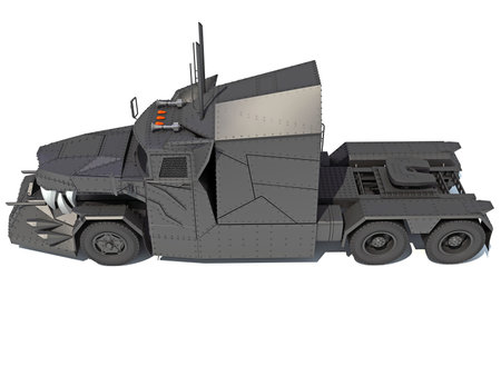 Semi Truck 3D rendering model on white backgroundの写真素材