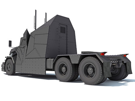 Semi Truck 3D rendering model on white backgroundの写真素材