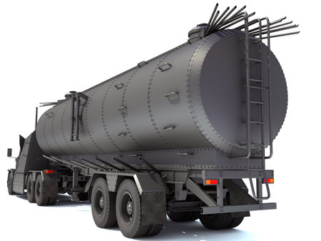Semi Truck 3D rendering model on white backgroundの写真素材